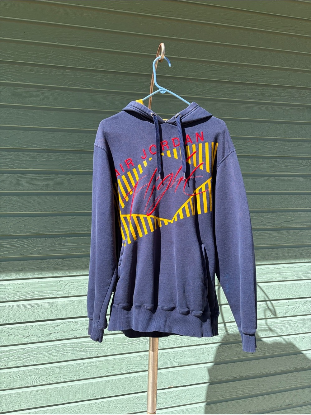 Jordan Navy Hoodie with Yellow Stripe and Red 'Flight' Script